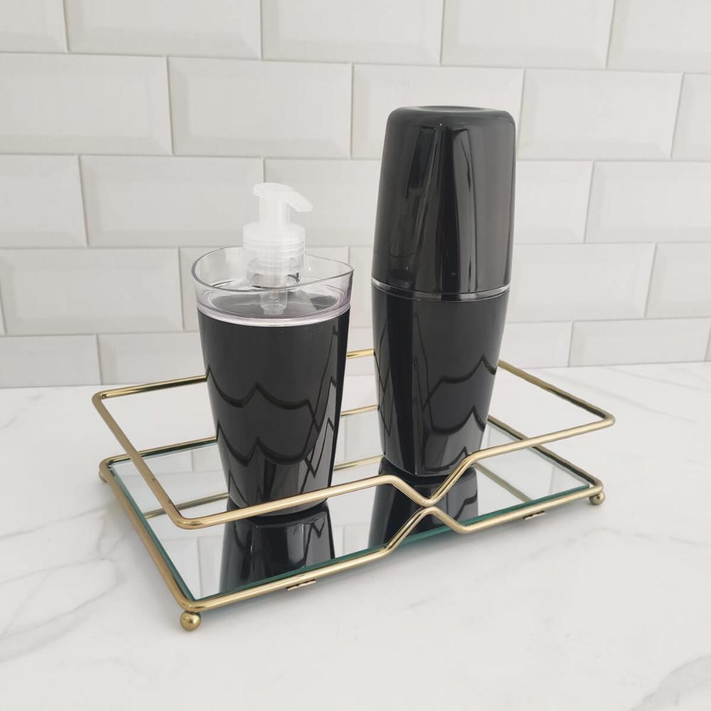 Bandeja Decorativa Espelhada Dourada 26cm Retangular para Ba
