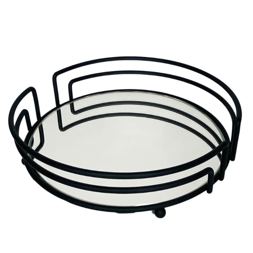 Bandeja Decorativa Espelhada Redonda 22cm Aramada Preta para