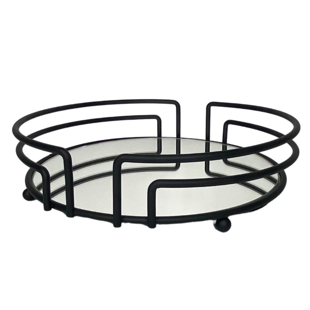Bandeja Decorativa Espelhada Redonda 22cm Aramada Preta para