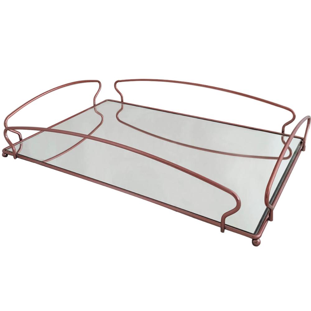 Bandeja Decorativa Espelhada Retangular Grande 45cm Rose Gol