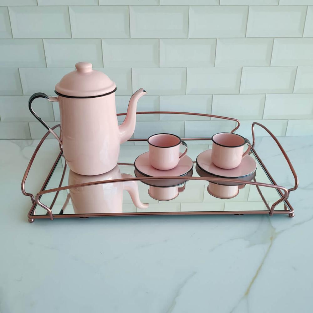 Bandeja Decorativa Espelhada Retangular Grande 45cm Rose Gol