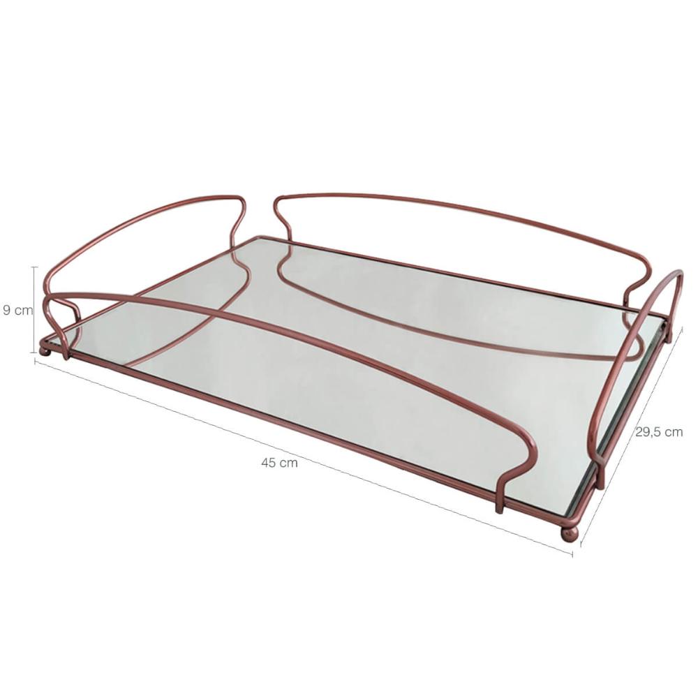 Bandeja Decorativa Espelhada Retangular Grande 45cm Rose Gol