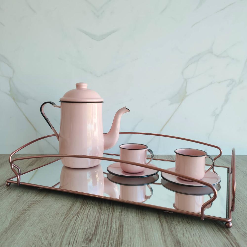 Bandeja Decorativa Espelhada Retangular Grande 45cm Rose Gol