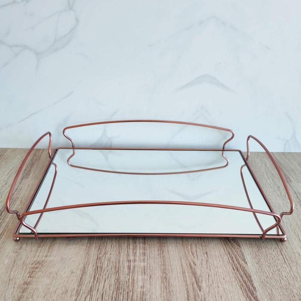 Bandeja Decorativa Espelhada Retangular Grande 45cm Rose Gol