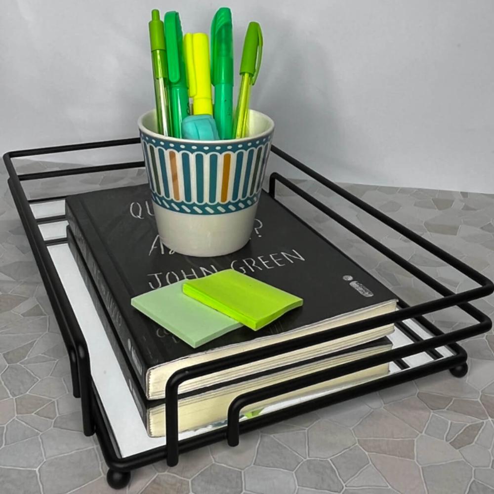 Bandeja Preta Espelhada Decorativa 30x20cm Aparador Banheiro Preto Fosco Retangular