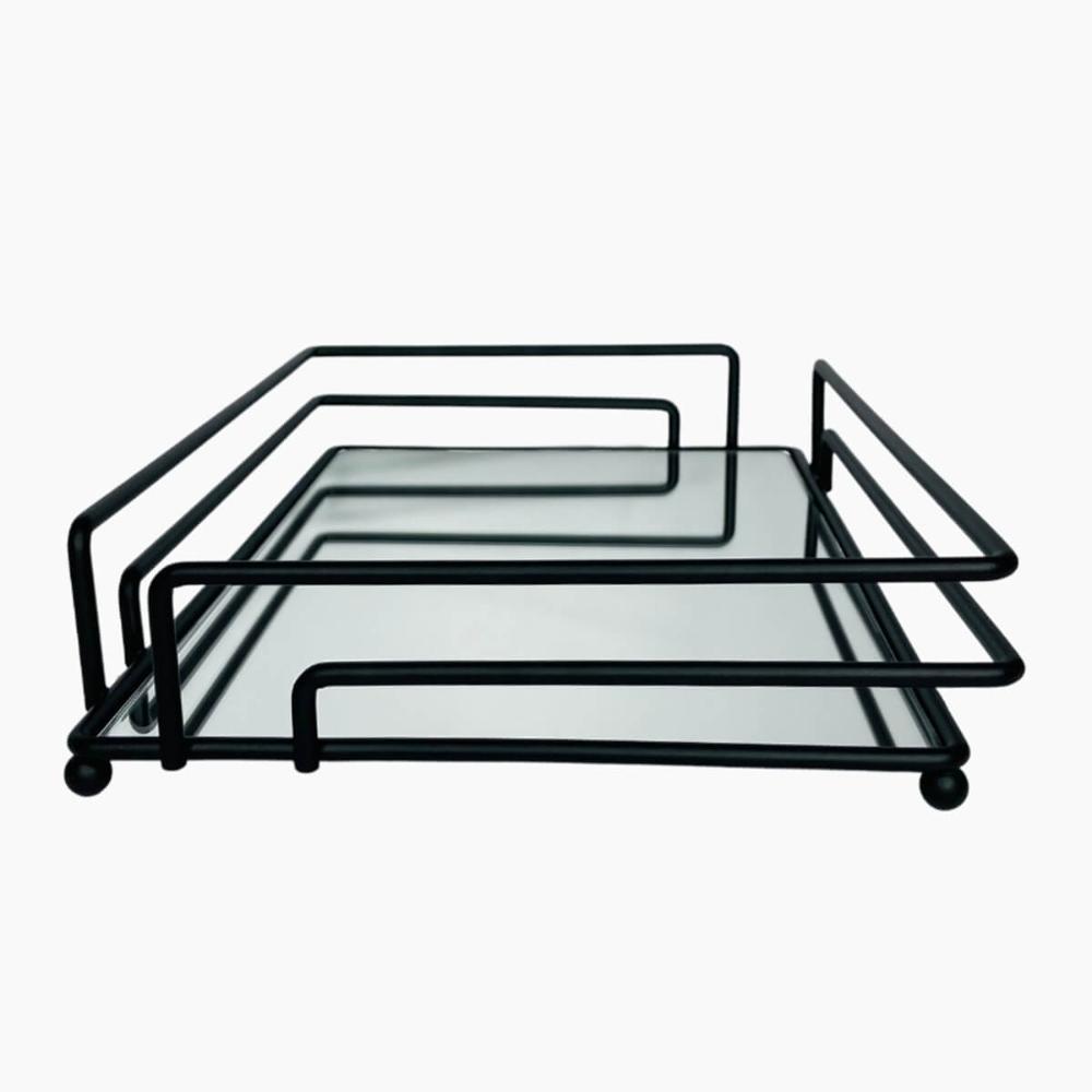 Bandeja Preta Espelhada Decorativa 30x20cm Aparador Banheiro Preto Fosco Retangular
