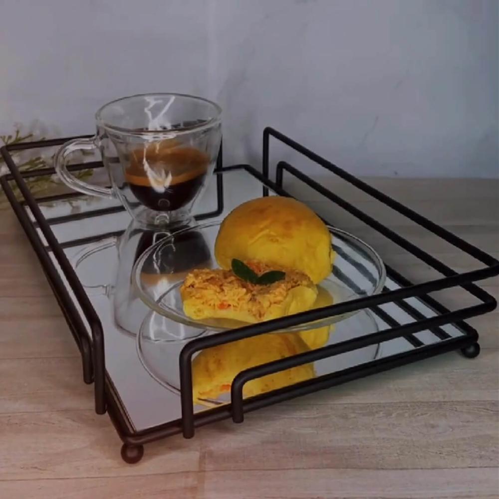 Bandeja Preta Espelhada Decorativa 30x20cm Aparador Banheiro Preto Fosco Retangular