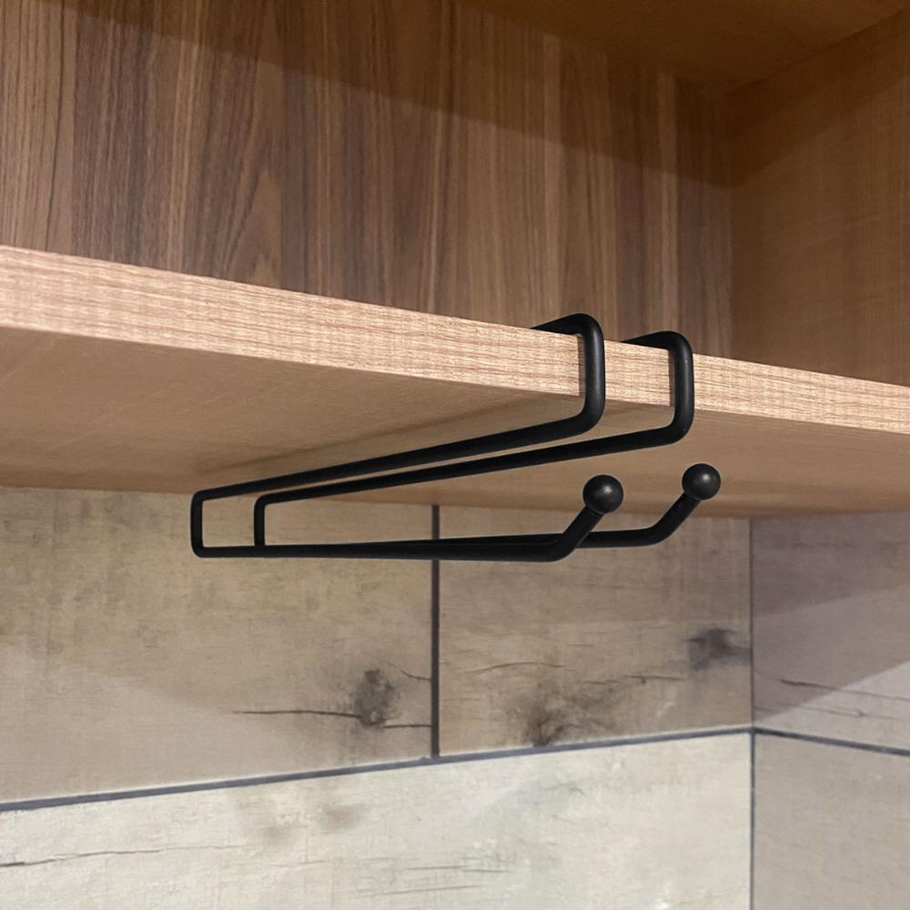 Conjunto 2 Suportes Porta Taças de Encaixe 26cm Organizadores de Armário Preto Fosco