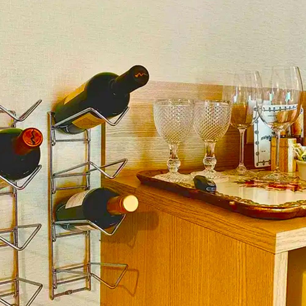 Conjunto Portas Taças 42cm e Suporte Adega de Parede para Garrafa de Vinho Duler Cromado