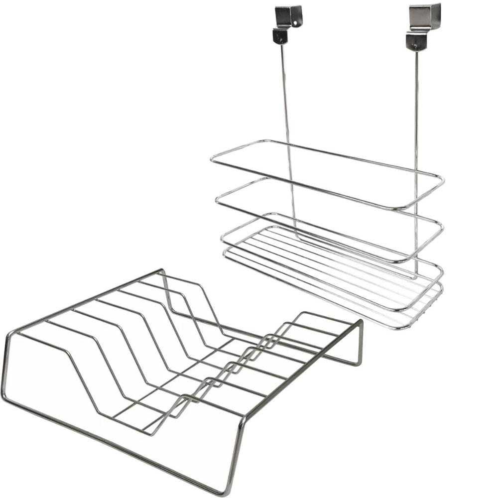 Conjunto Suporte Condimentos Porta Temperos e Porta Tampa de Panela Aramado Inox