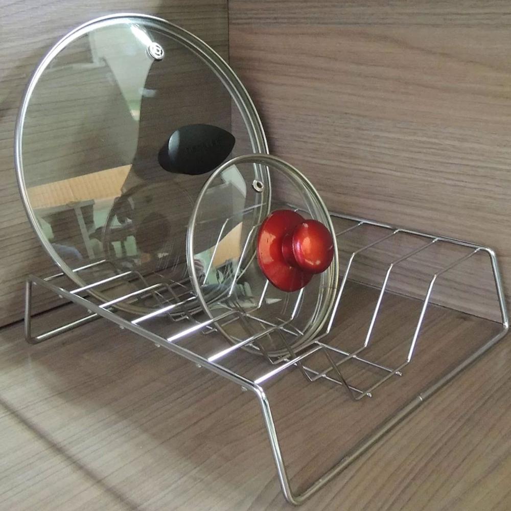 Conjunto Suporte Condimentos Porta Temperos e Porta Tampa de Panela Aramado Inox