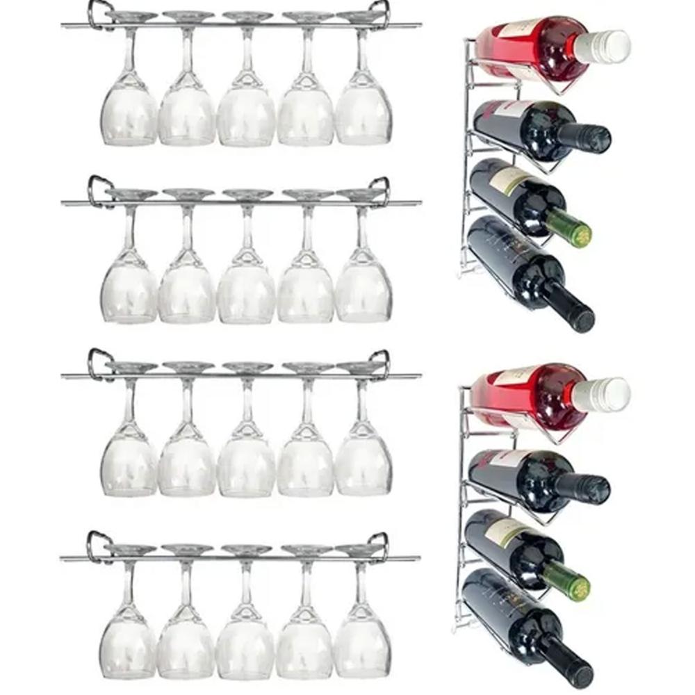 Conjunto de 4 Suportes 25cm para Taças e 2 Adegas de Parede