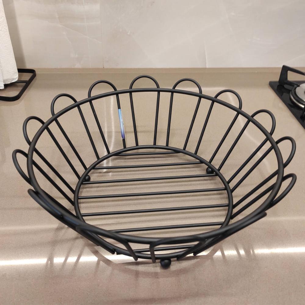 Fruteira Centro de Mesa Aramada Preta 32,5cm Cesto de Frutas