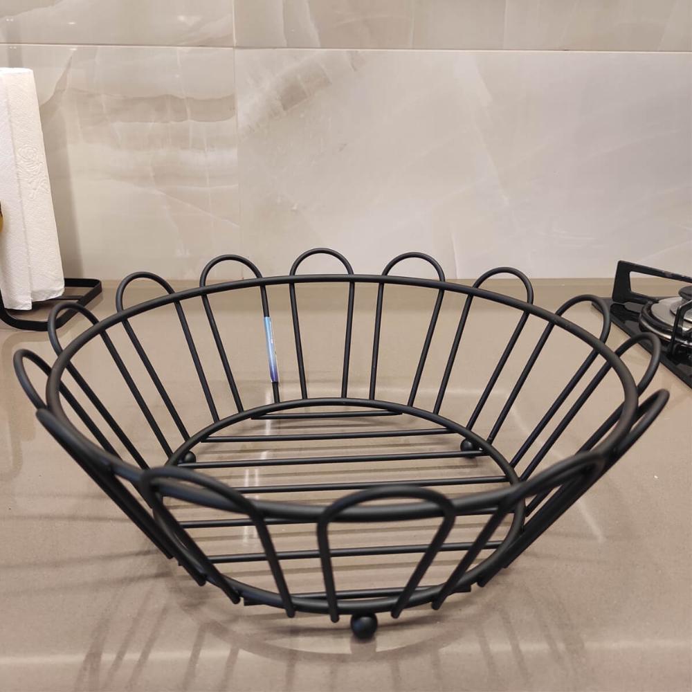 Fruteira Centro de Mesa Aramada Preta 32,5cm Cesto de Frutas