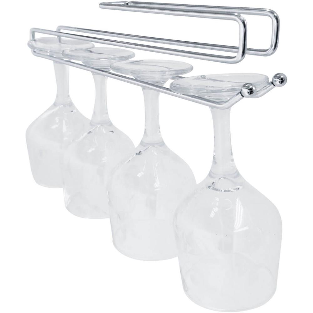 Kit 6 Suportes Porta Taças de Encaixe Simples Cromado Armário Cinza
