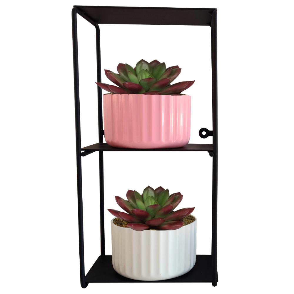 Prateleira Dupla Retangular Nicho Estilo Industrial Decorativo Preto Fosco