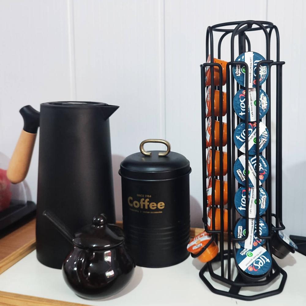 Suporte Giratório Porta 28 Cápsulas de Café Três Corações 15x35cm Aço Preto Organizador Bancada