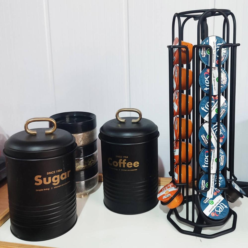 Suporte Giratório Porta 28 Cápsulas de Café Três Corações 15x35cm Aço Preto Organizador Bancada