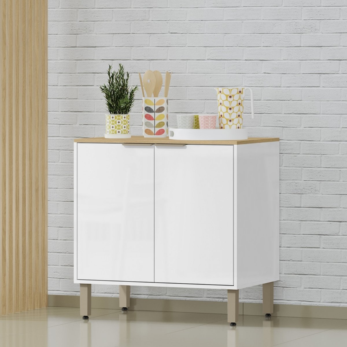 Armário Módulo de Cozinha Balcão 2 Portas - Glória Branco Neve