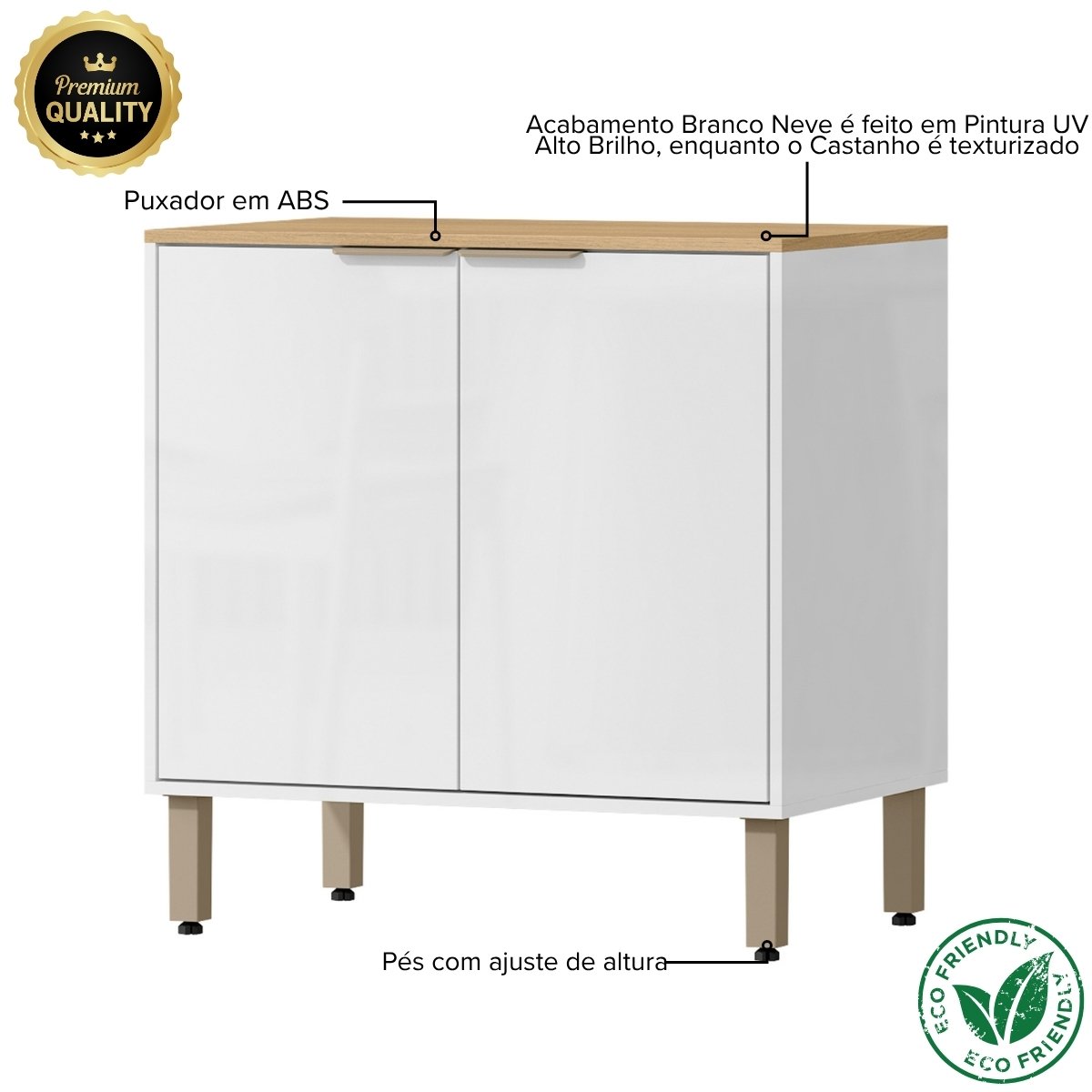 Armário Módulo de Cozinha Balcão 2 Portas - Glória Branco Neve