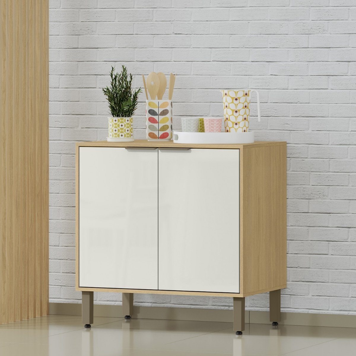 Armário Módulo de Cozinha Balcão 2 Portas - Glória Castanho/Off White
