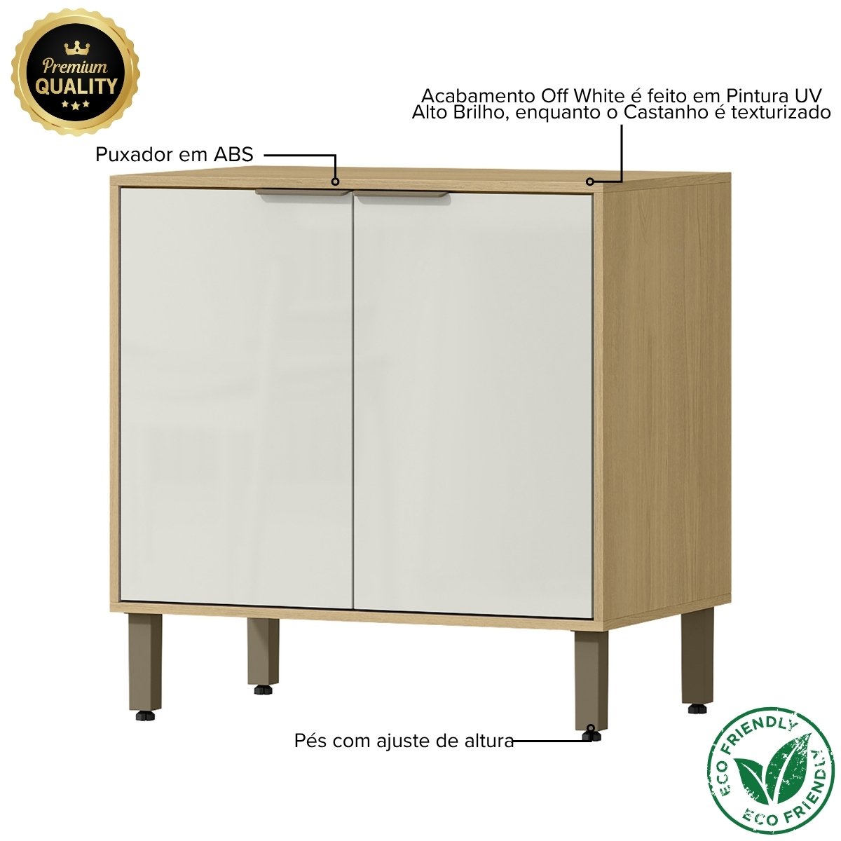 Armário Módulo de Cozinha Balcão 2 Portas - Glória Castanho/Off White
