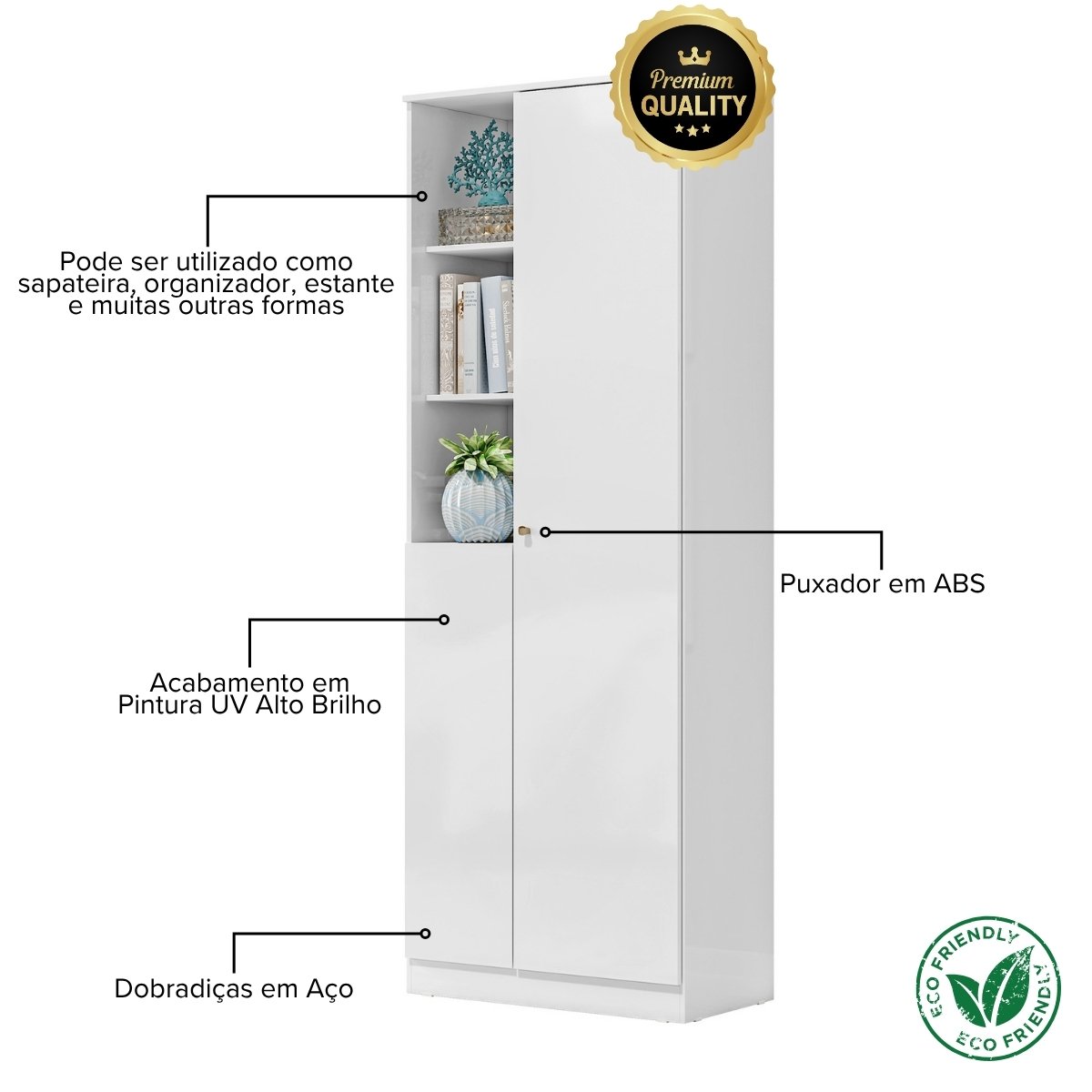 Armário Multiuso Sapateira 2 Portas - Lince Branco