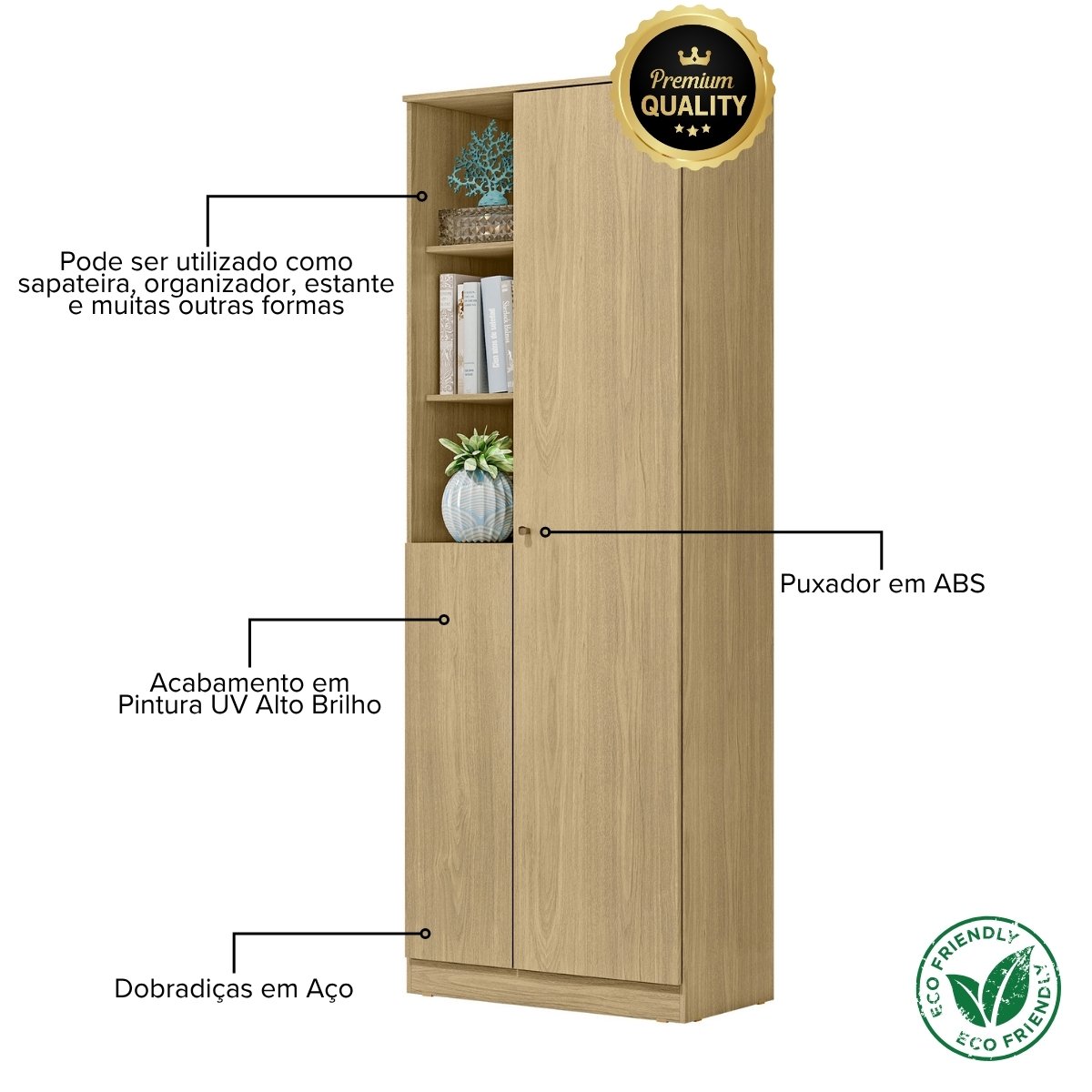 Armário Multiuso Sapateira 2 Portas - Lince Castanho