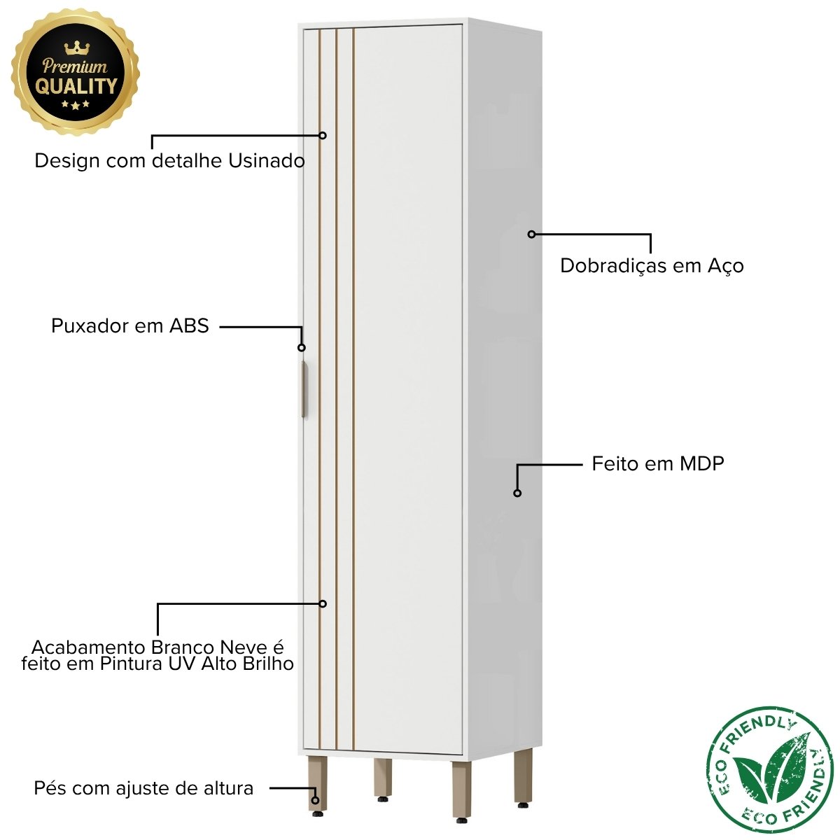 Armário Paneleiro de Cozinha Usinado 6 Prateleiras - Glória Branco Neve