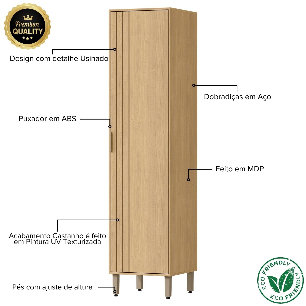 Armário Paneleiro de Cozinha Usinado 6 Prateleiras - Glória Castanho / Castanho Usinado