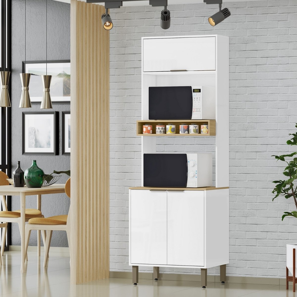 Armário Paneleiro de Cozinha e Torre Quente 2 Fornos - Glória Branco Neve