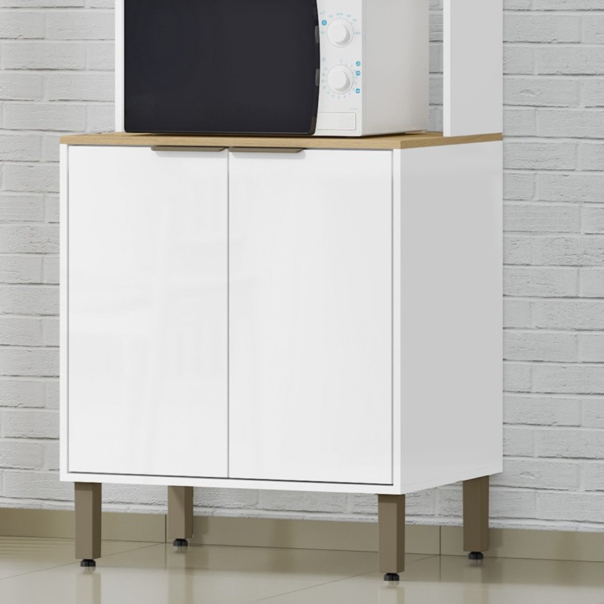 Armário Paneleiro de Cozinha e Torre Quente 2 Fornos - Glória Branco Neve