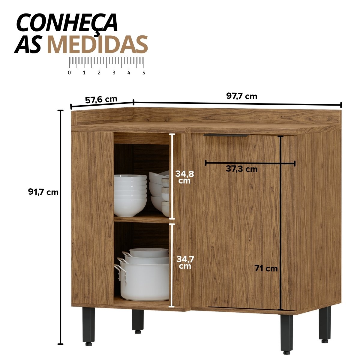 Balcão de Canto Reto Módulo de Cozinha 1 Porta - Toscana Freijó