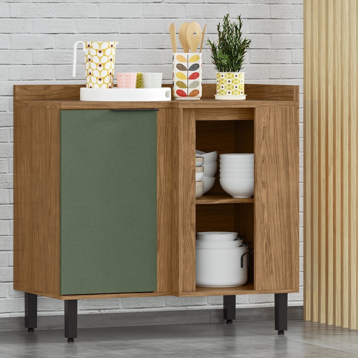 Balcão de Canto Reto Módulo de Cozinha 1 Porta - Toscana Freijó/Jade