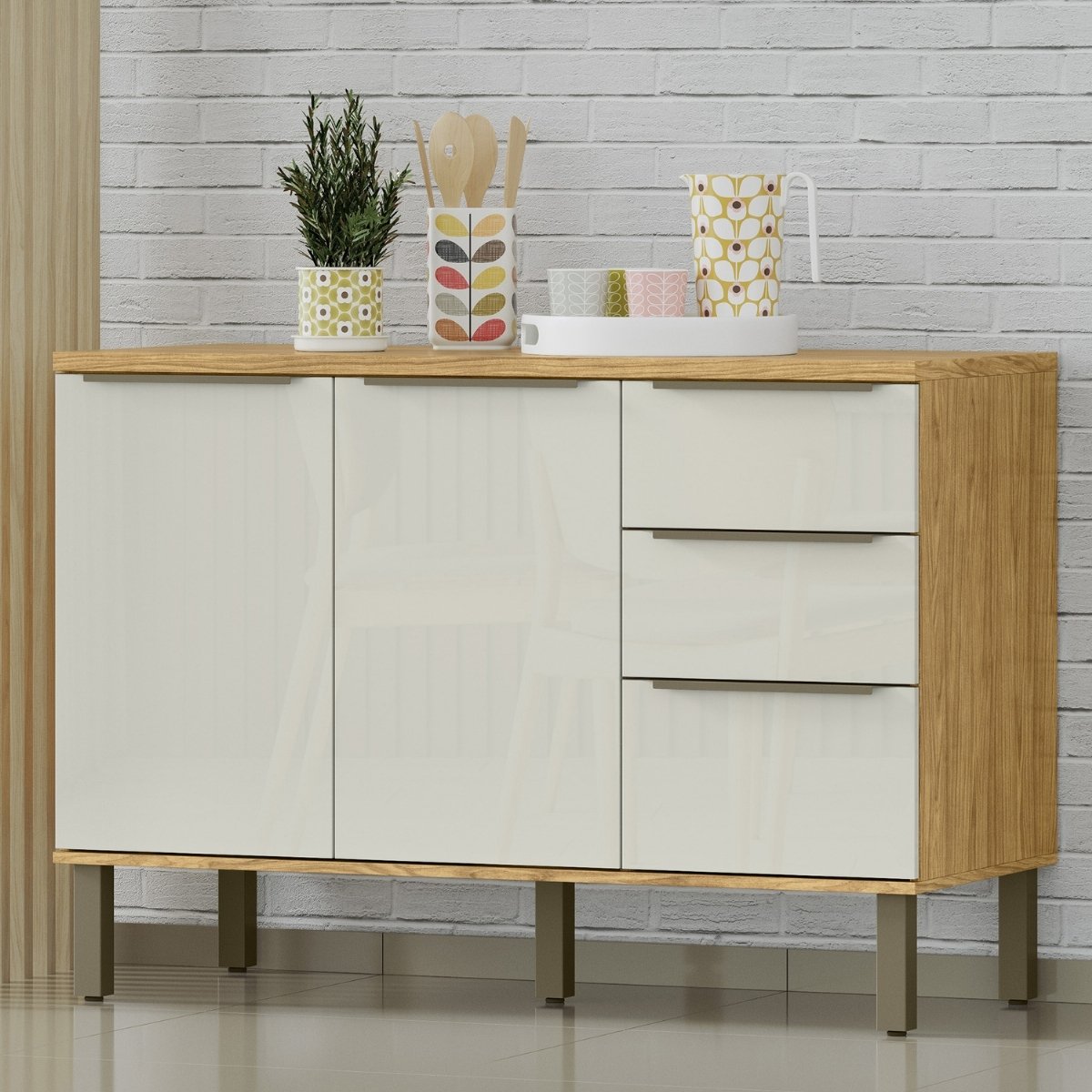 Balcão de Cozinha para Pia 120cm (sem cuba) - Verace Marrocos/Off White