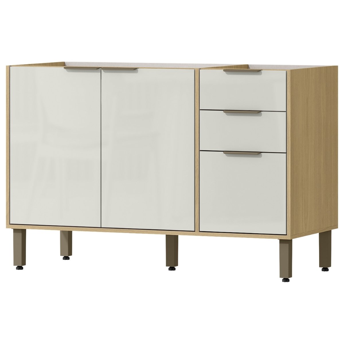 Balcão de Pia para Cozinha 3 Portas e 2 Gavetas 120cm (sem cuba) - Glória Castanho/Off White