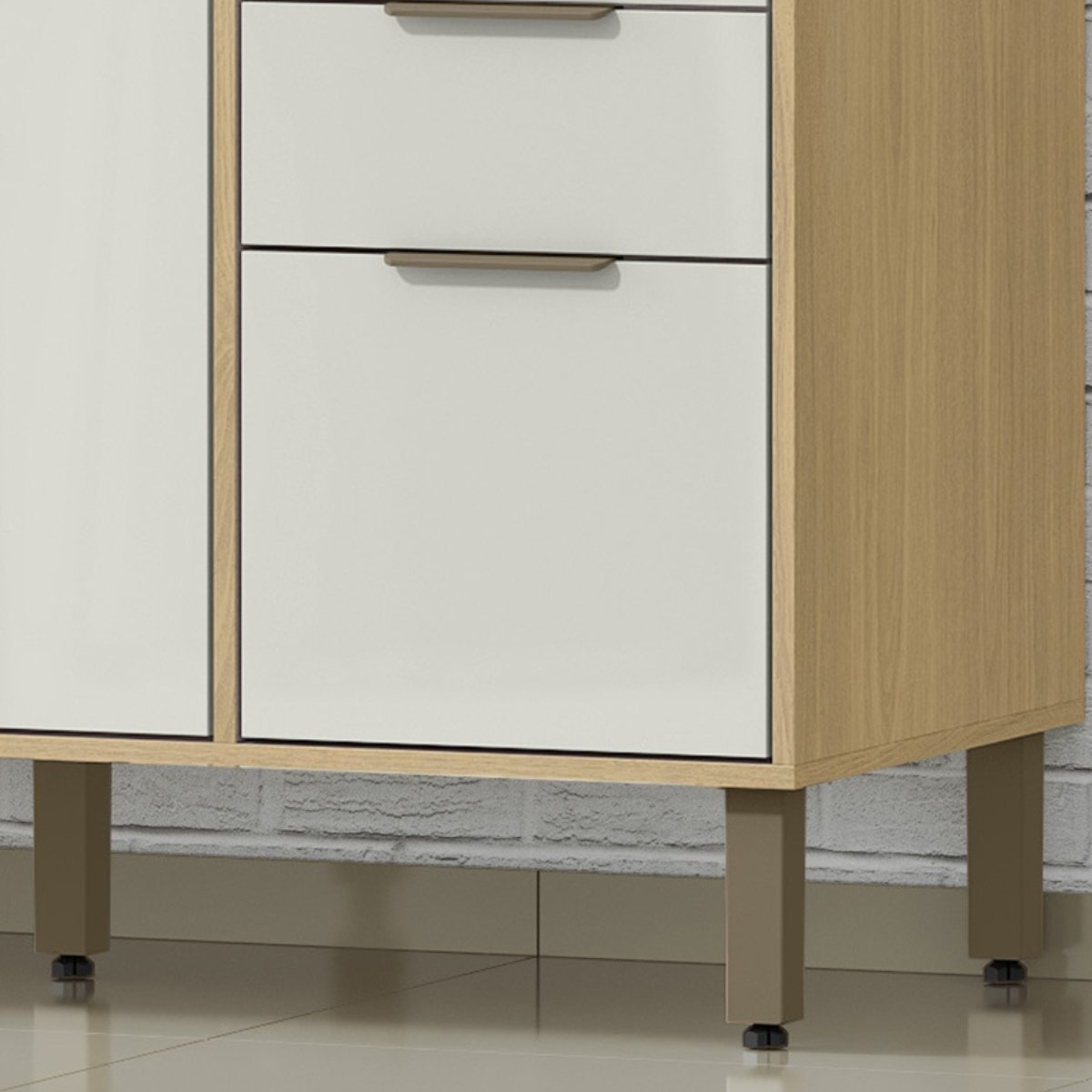 Balcão de Pia para Cozinha 3 Portas e 2 Gavetas 120cm (sem cuba) - Glória Castanho/Off White