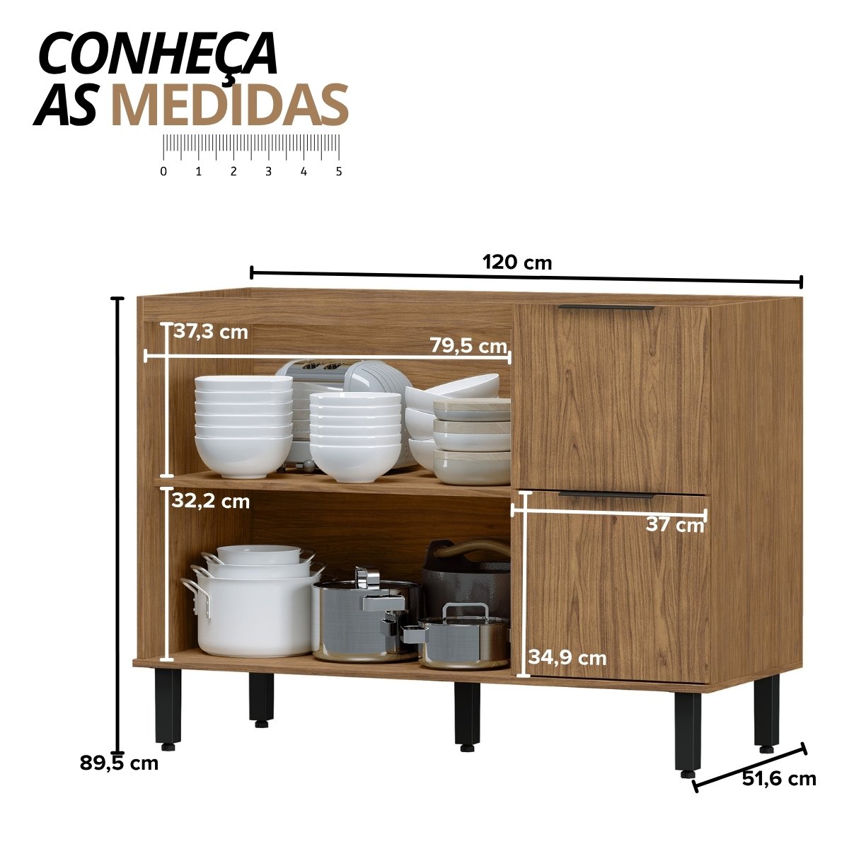 Balcão para Pia Módulo de Cozinha 120cm - Toscana Freijó