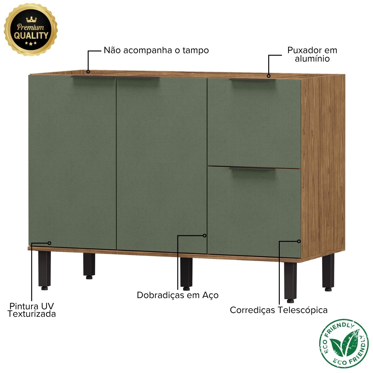 Balcão para Pia Módulo de Cozinha 120cm - Toscana Freijó/Jade