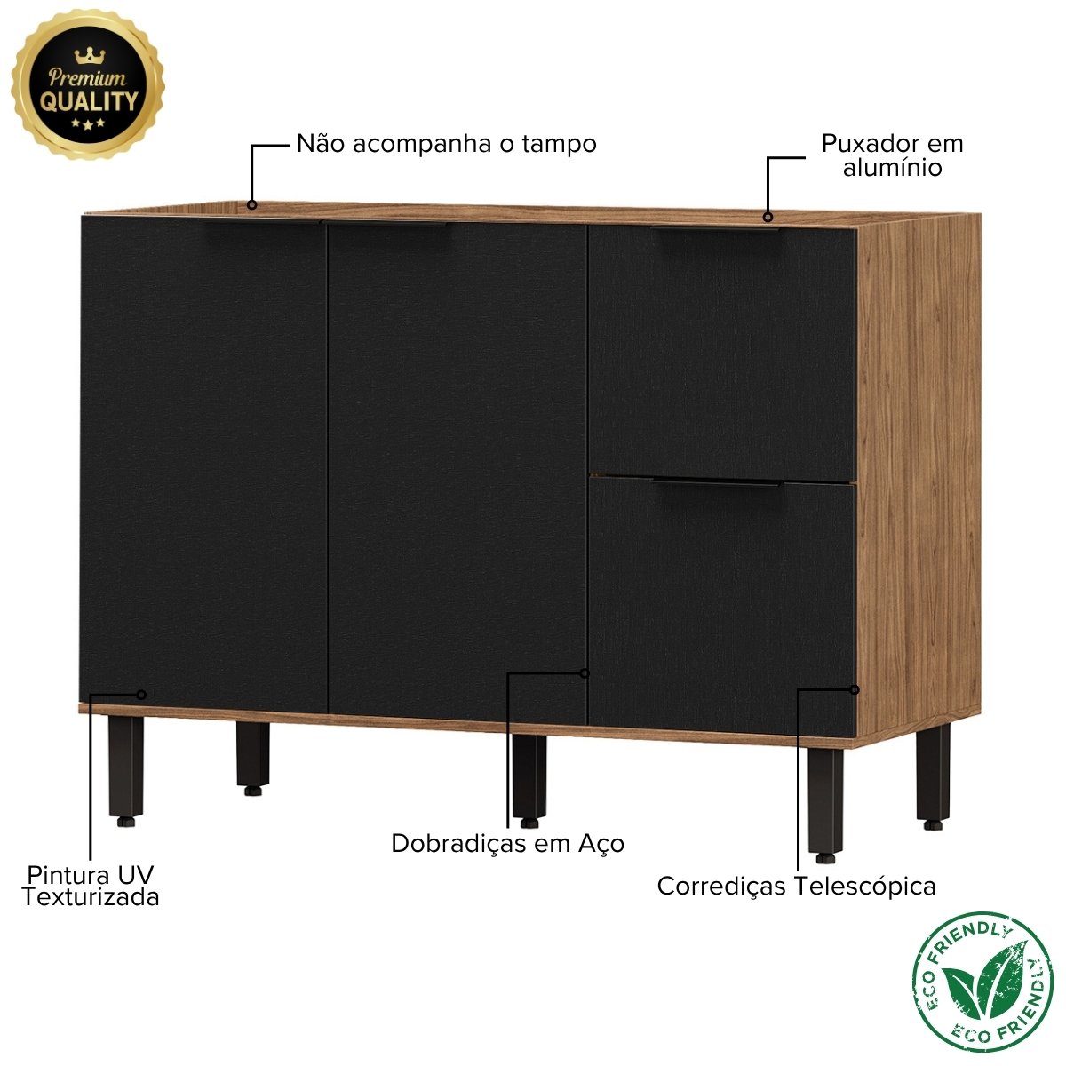Balcão para Pia Módulo de Cozinha 120cm - Toscana Freijó/Nero