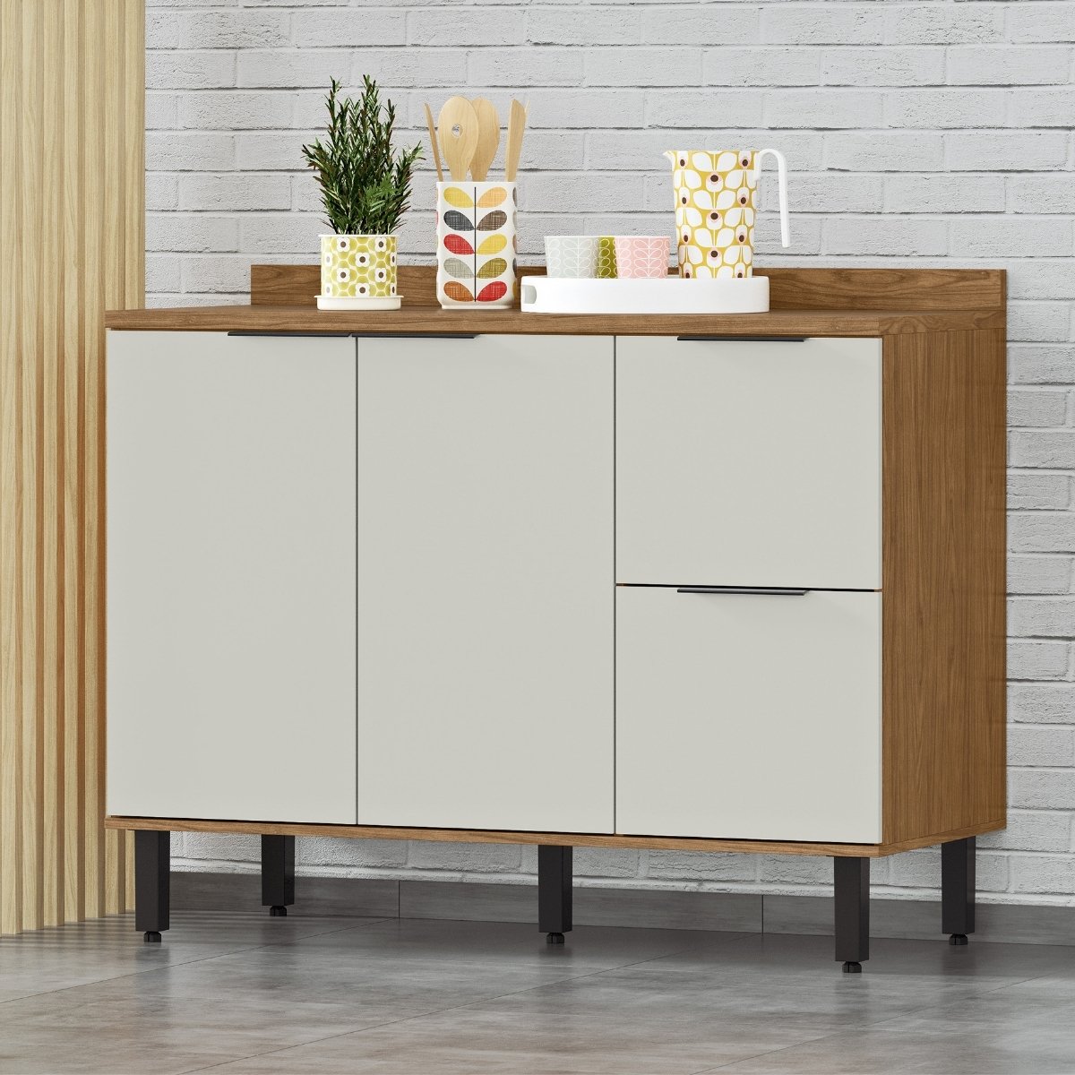 Balcão para Pia Módulo de Cozinha 120cm - Toscana Freijó/Off White