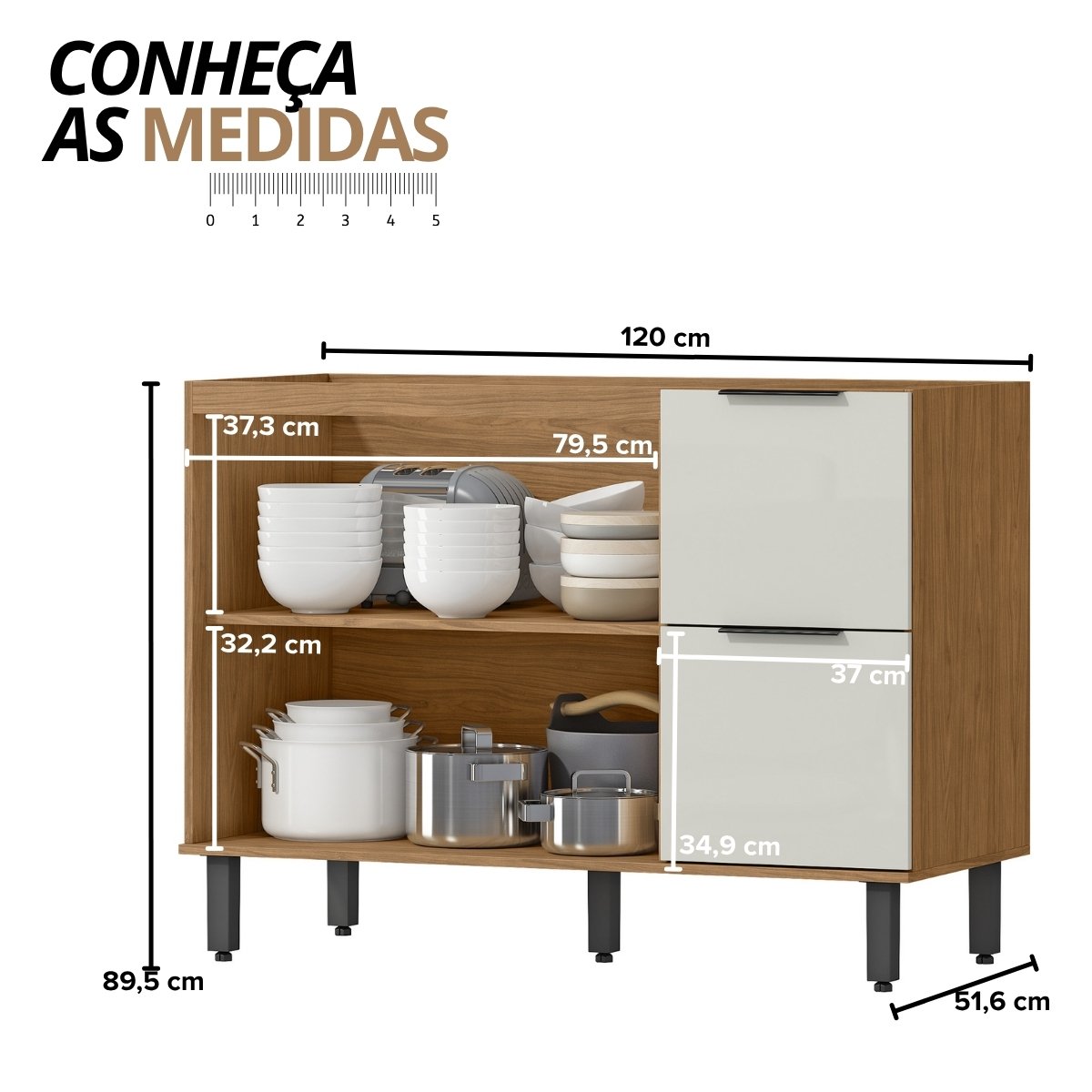 Balcão para Pia Módulo de Cozinha 120cm - Toscana Freijó/Off White