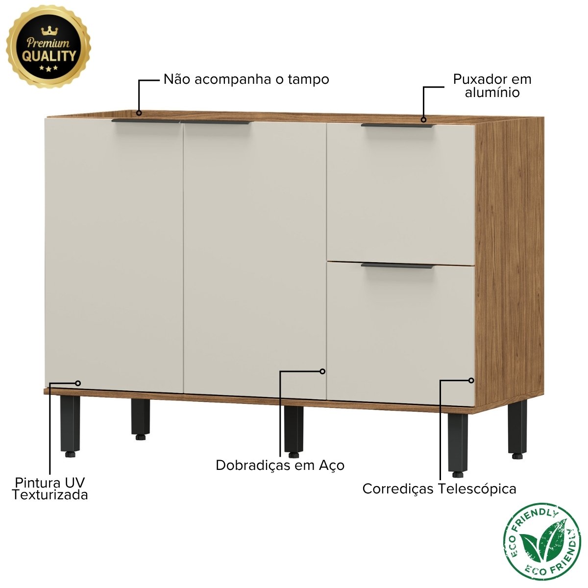 Balcão para Pia Módulo de Cozinha 120cm - Toscana Freijó/Off White