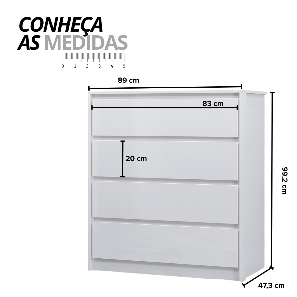 Cômoda para Quarto 4 Gavetas - Carla Branco