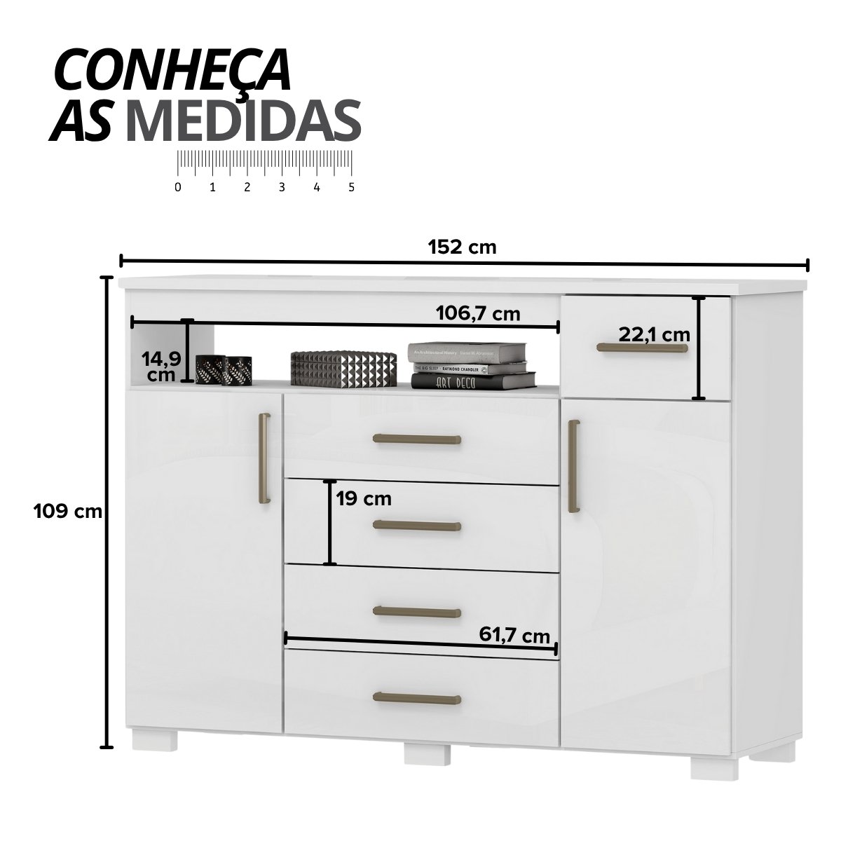 Cômoda para Quarto 4 Gavetas 2 Portas - Oslo Branco