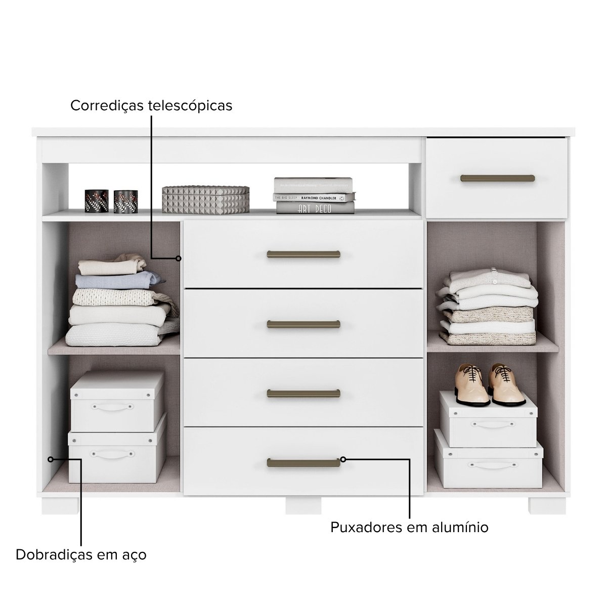 Cômoda para Quarto 4 Gavetas 2 Portas - Oslo Branco