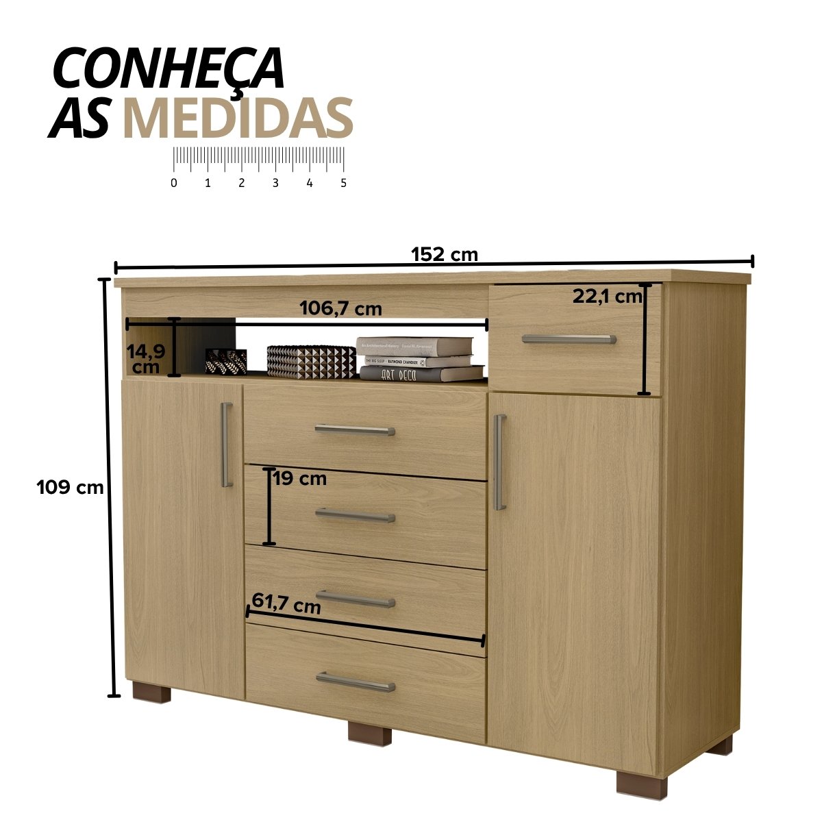 Cômoda para Quarto 4 Gavetas 2 Portas - Oslo Castanho