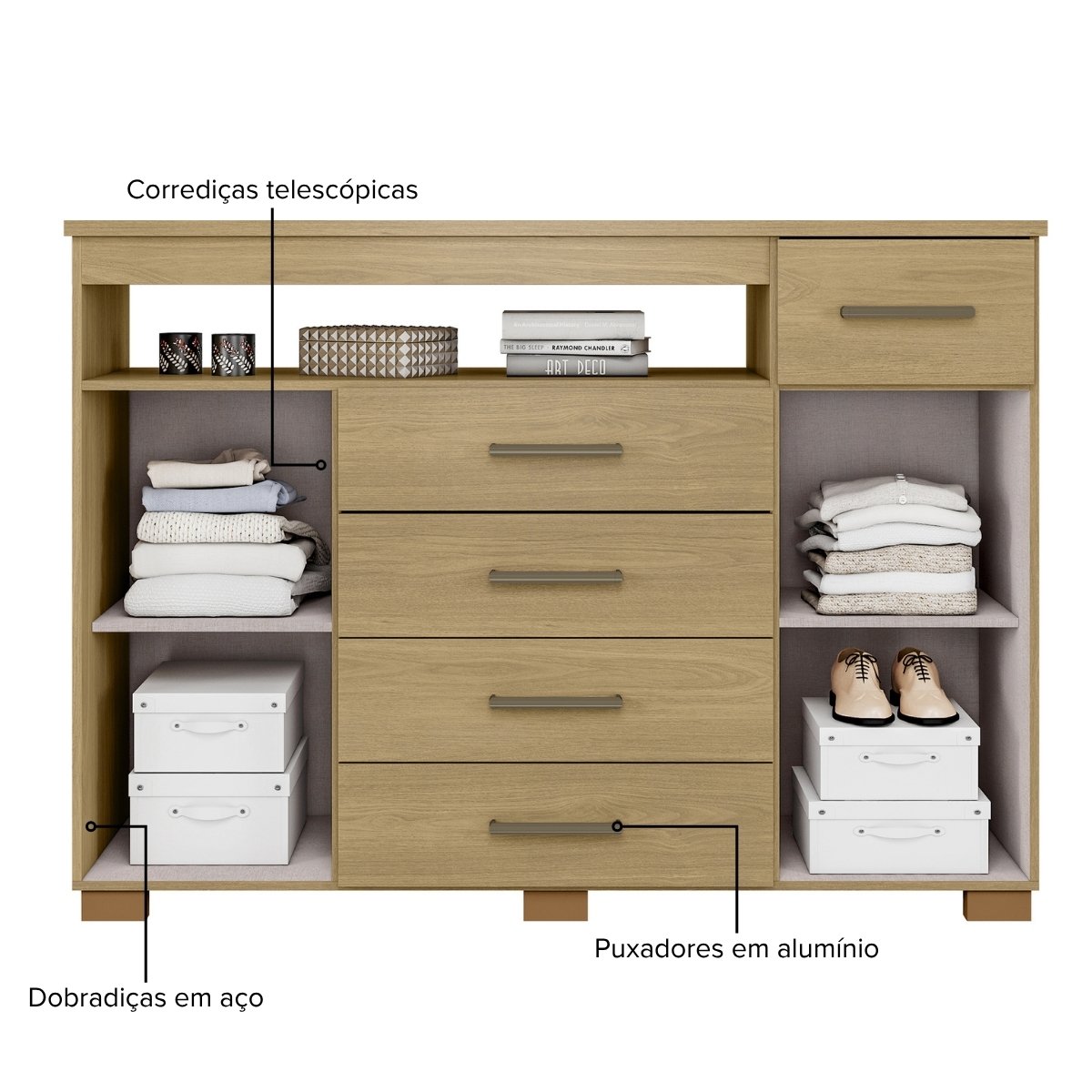 Cômoda para Quarto 4 Gavetas 2 Portas - Oslo Castanho