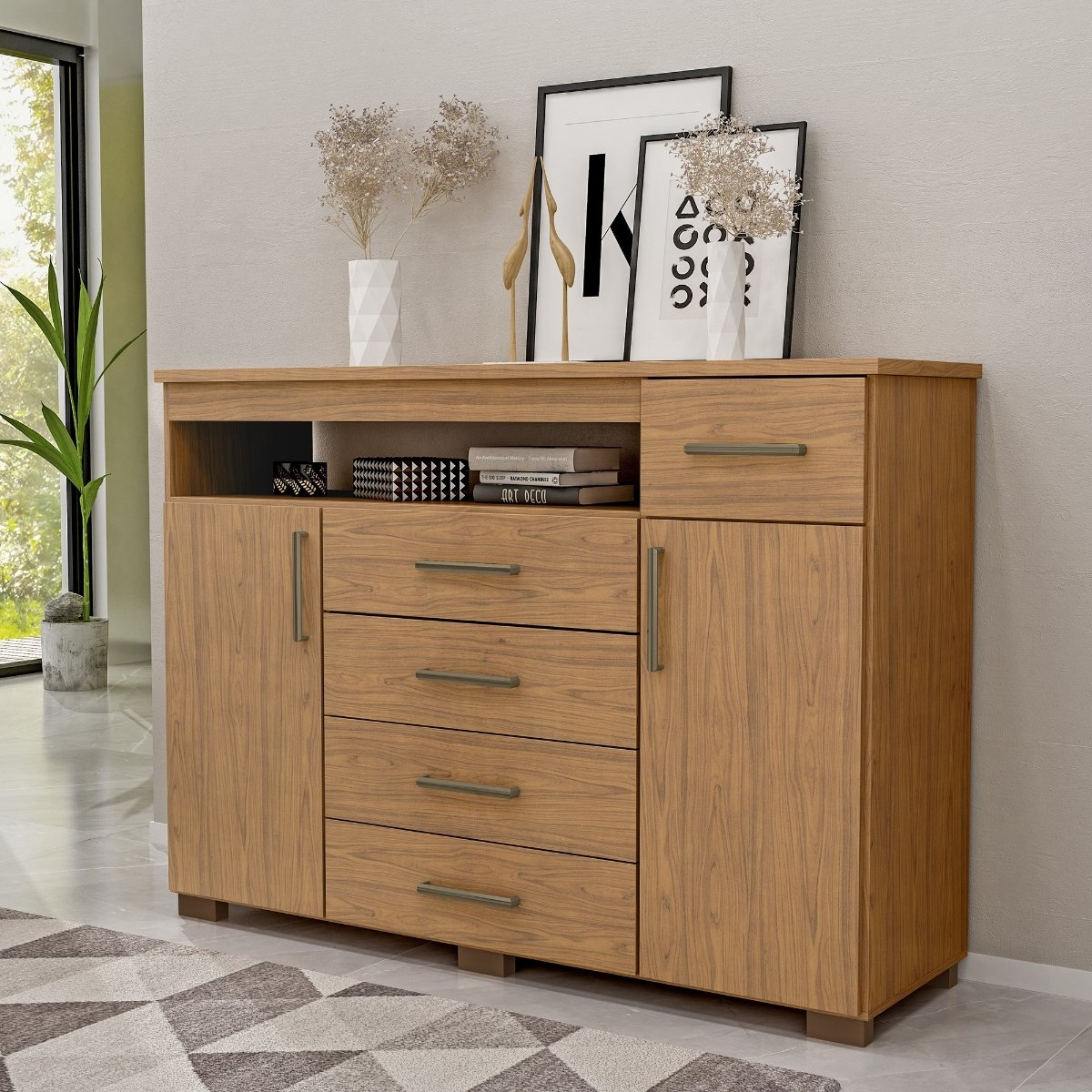 Cômoda para Quarto 4 Gavetas 2 Portas - Oslo Freijó