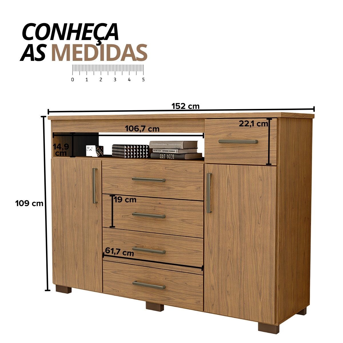 Cômoda para Quarto 4 Gavetas 2 Portas - Oslo Freijó